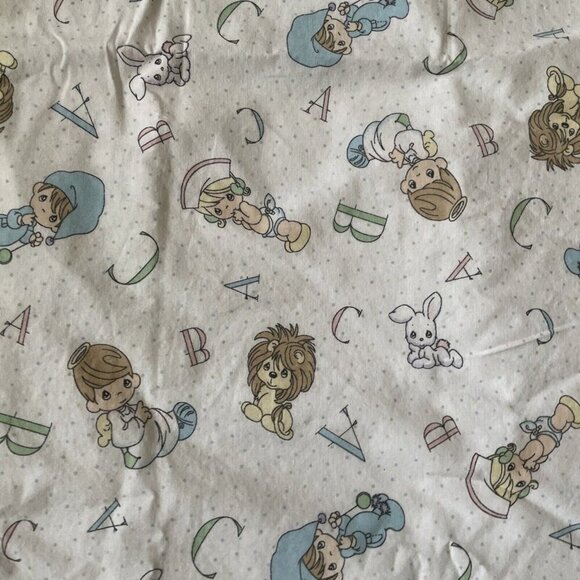 Vintage Precious Moments Baby Quilt Blanket 36" X 36" Custom Handmade White Cott - Picture 2 of 10